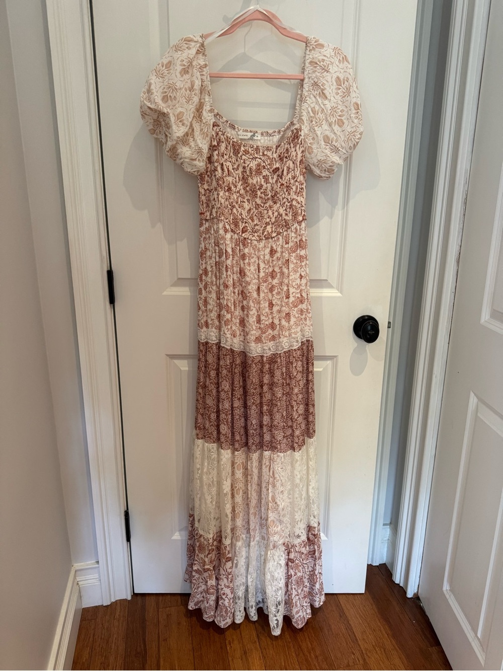 Altar'd State Aderny Patchwork Floral Maxi Dress - Tiered Puff-Sleeve Maxi Dress - Picture 4 of 5